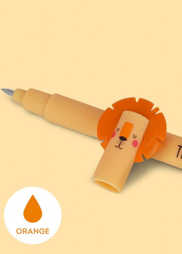 Stylo effaçable orange : lion