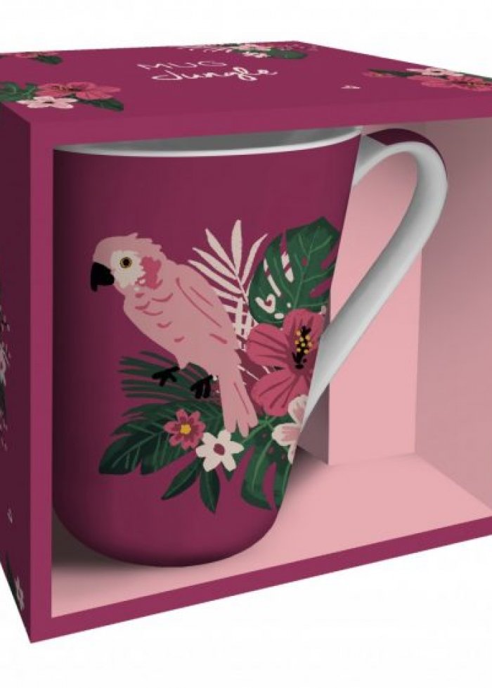 Tasse en porcelaine : perroquets roses